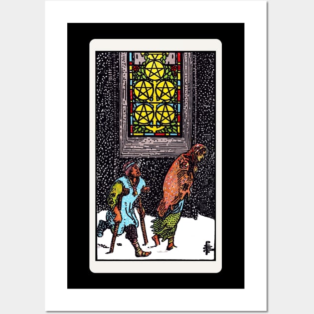 Card #68 - Five Of Pentacles - Rider Waite Smith Tarot Wall Art by RetroFitted